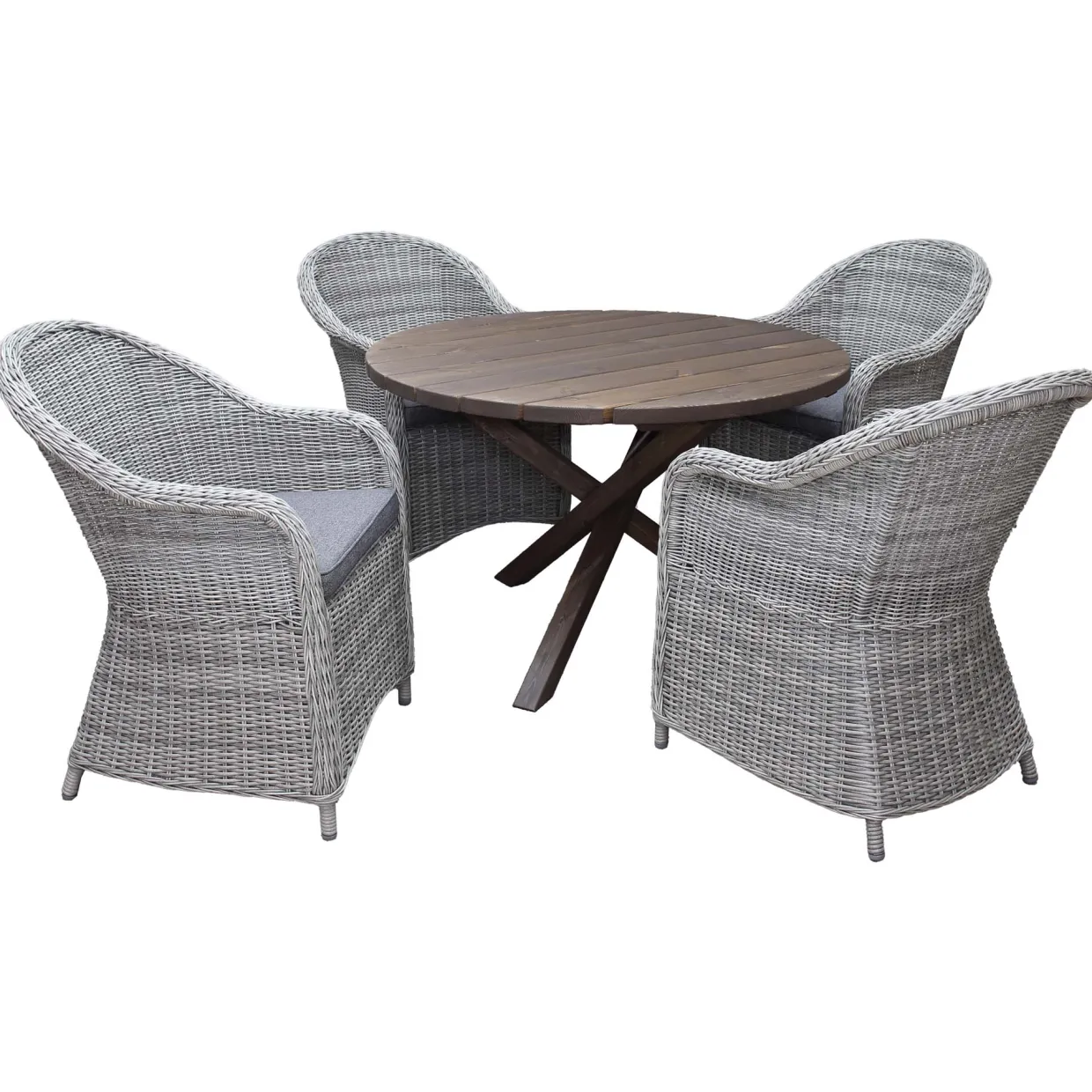 Ø 112 cm bord & 4 Belize grå stolar