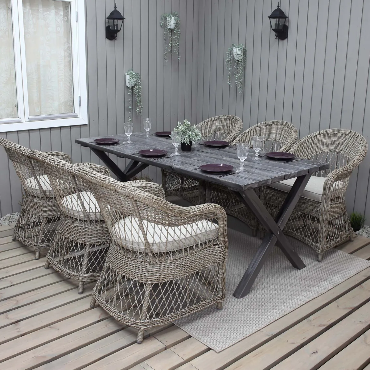 190 cm bord & 6 Merida naturfärgade stolar*Baltic Garden Sale