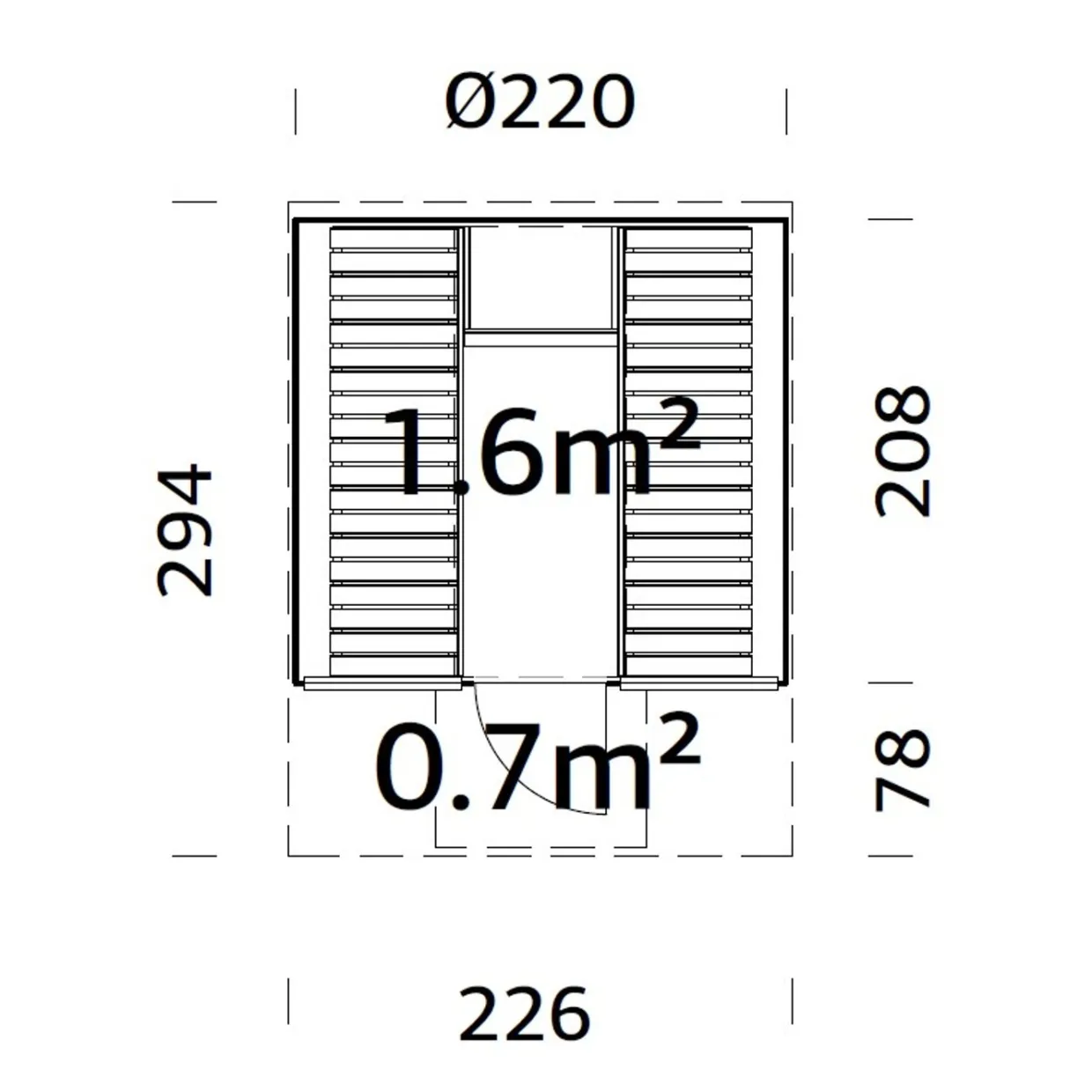 Anita 1,6, 0,7 m2 Med Glasvägg