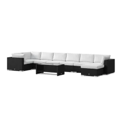 Bahamas U-formad utomhus loungegrupp 8-sits med vändbar divan och bord med hylla*Comfort Garden Hot