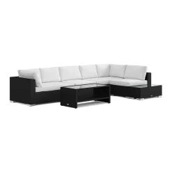 Bahamas utesoffa 6-sits vändbar schäslong med avslut och bord med hylla*Comfort Garden Outlet
