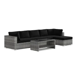 Bahamas utomhus divansoffa 6-sits med vändbar divan och bord med hylla*Comfort Garden