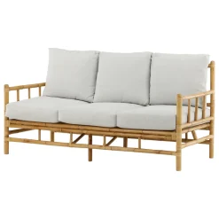 Cane, Naturfärgad Rottingsoffa med Grå Dynor*Venture Home Outlet