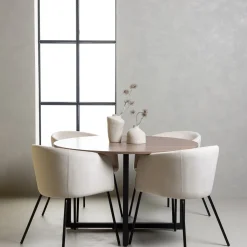 Durango Runt Matbord Ø120 cm & 4 Berit Stolar i Beige Sammet*Venture Home