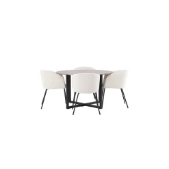 Durango Runt Matbord Ø120 cm & 4 Berit Stolar i Beige Sammet*Venture Home