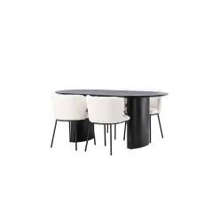Isolde Ovalt Matbord 180 cm & 4 Edina Stolar i Vit Boucle*Venture Home Hot