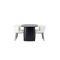 Isolde Ovalt Matbord 180 cm & 4 Edina Stolar i Vit Boucle*Venture Home Hot