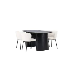 Isolde Ovalt Matbord 180 cm & 4 Edina Stolar i Vit Boucle*Venture Home Hot