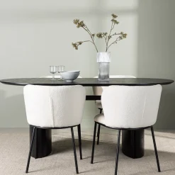 Isolde Ovalt Matbord 180 cm & 4 Edina Stolar i Vit Boucle*Venture Home Hot