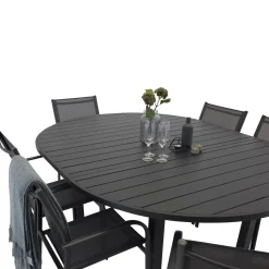 Marbella Förlängningsbart Aluminiumbord, Ovalt Ø 140 cm Svart*Venture Home New