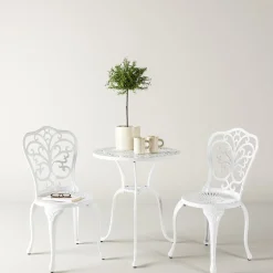 Nandin Klassisk Cafégrupp med Runt Bord & 2 Stolar i Aluminium, Vit*Venture Home Online