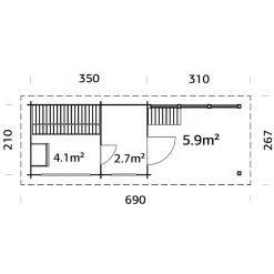 Sanna 13,5 m² Fristående Byggsats med Pulpettak*Palmako