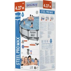Steel Pro Max Ø4,3m Stålramspool Ovanmark med Filterpump*Bestway Hot