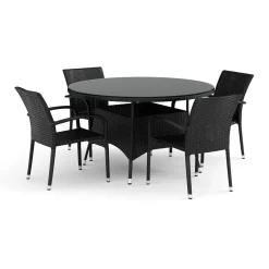 Thor utomhus rund matgrupp 140 cm med 4 Thor Light Trädgårdsfåtölj*Comfort Garden