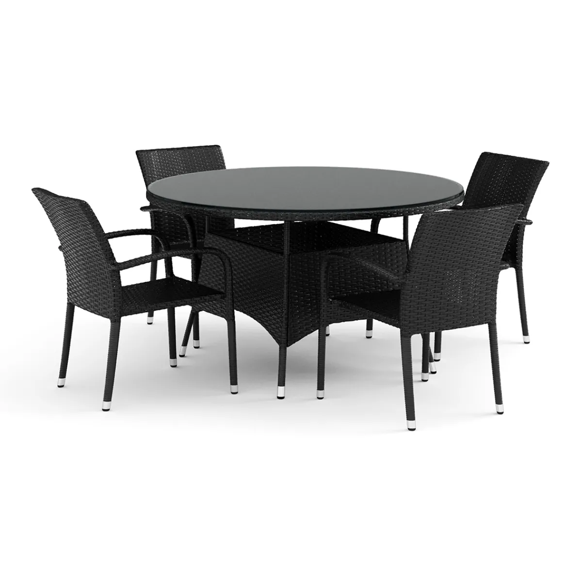 Thor utomhus rund matgrupp 140 cm med 4 Thor Light Trädgårdsfåtölj*Comfort Garden