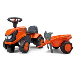 Traktor med trailer, kratta och skyffel Baby Kubota*Falk Best