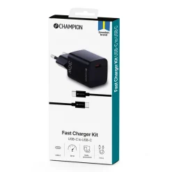 30W + USB-C Kabel Svart*Champion Outlet